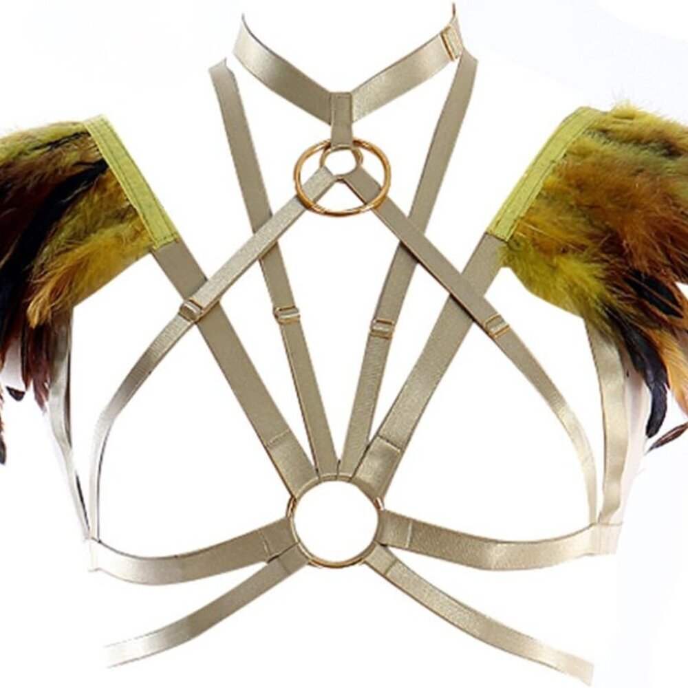 Feather Epaulets Body Harness Gothic Lingerie Strap Bralette for Party and Festi - Picture 9 of 9